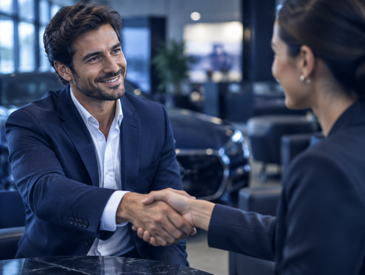 A business owner closing a deal with a client